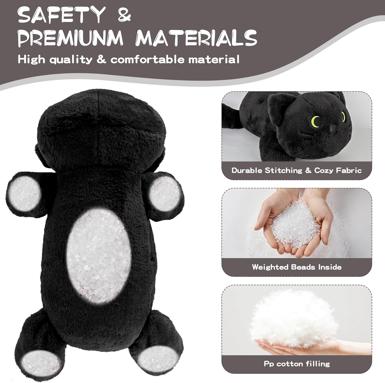 22 Inch Big Weighted Stuffed Animal Black Cat Plush Pillow