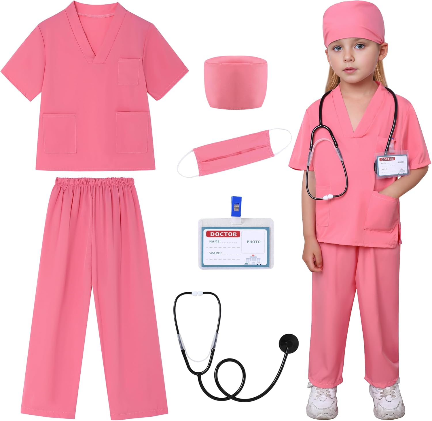 WooHand 6Pcs Doctor Costume for Kids Halloween Dress Up Playset