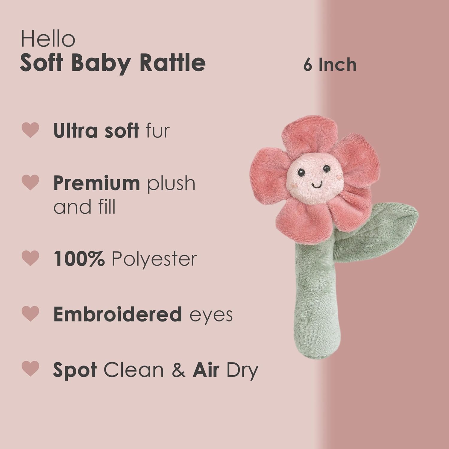 MON AMI Flower Rattle Set of 2 6 Inch Soft Plush Toys