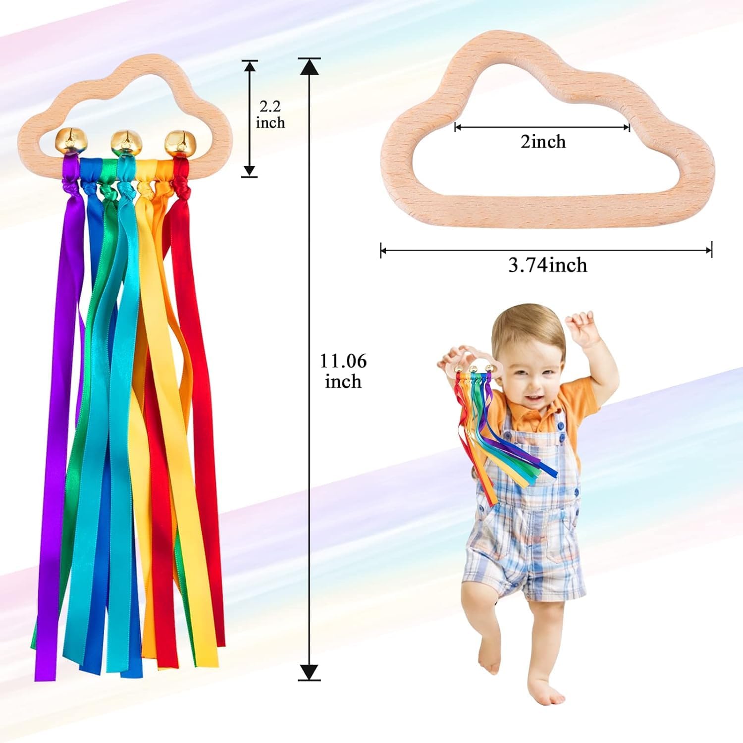 FPVERA Rainbow Wooden Rattle Toy Set 2PCS