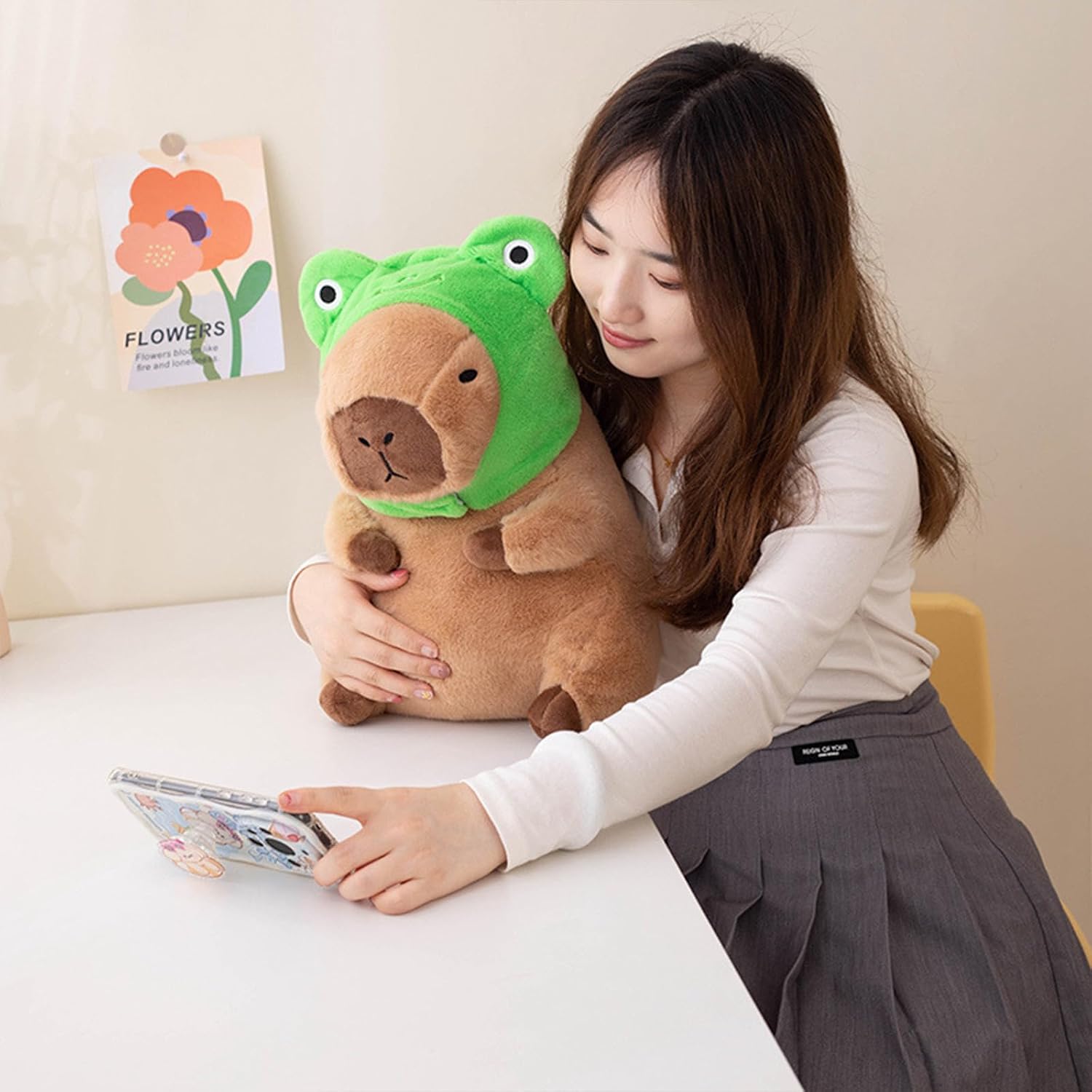 Ditucu Capybara Plush Pillow with Frog Hat