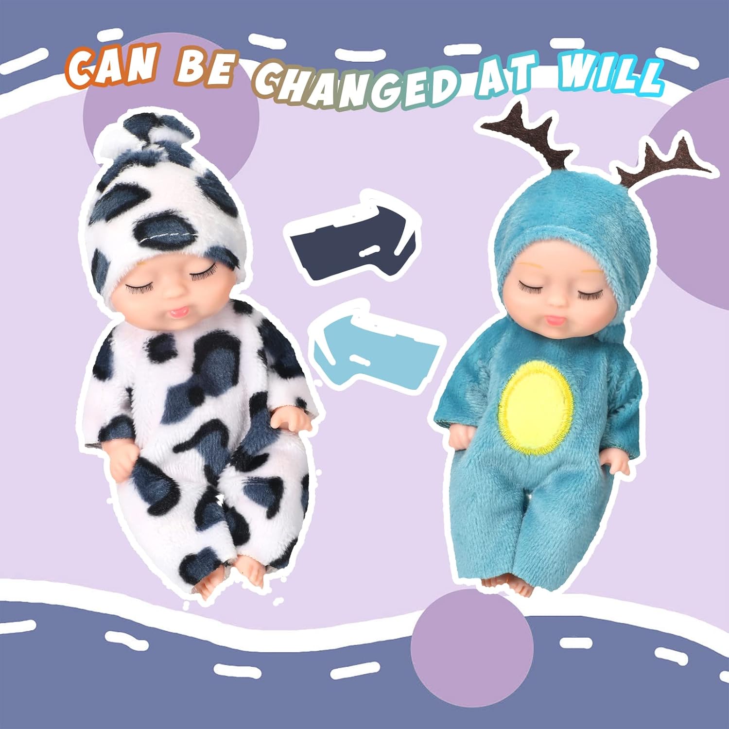 Leitee 6 Pcs 4 Inch Mini Baby Dolls with Animal Clothes