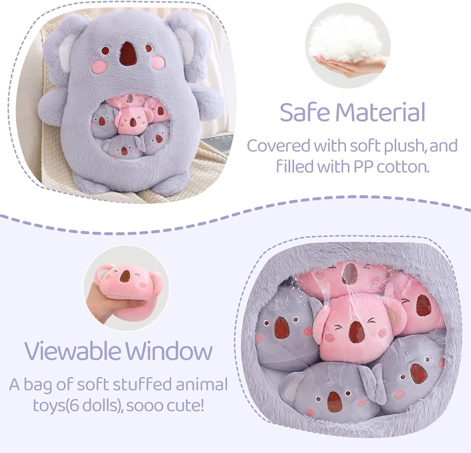 Kawaii Koala Plush Pillow Toy Set - 6 Fluffy Koala Stuffed Animals