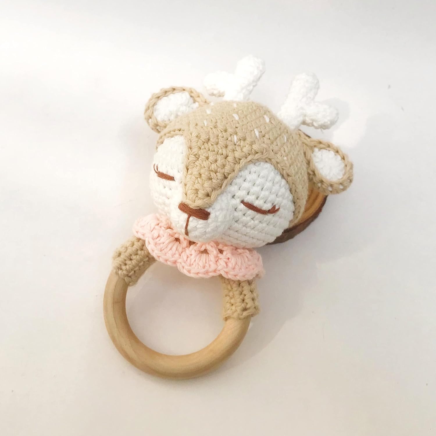 Bunny - Beige Reindeer Rattle Handmade Woolen Toy