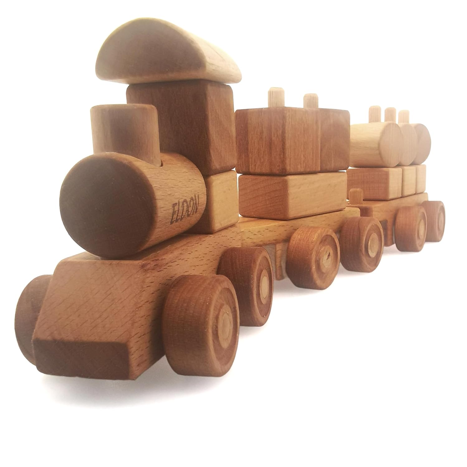 JOLLY WOODPECKER Personalized Wooden Stacking Train Set for Toddlers