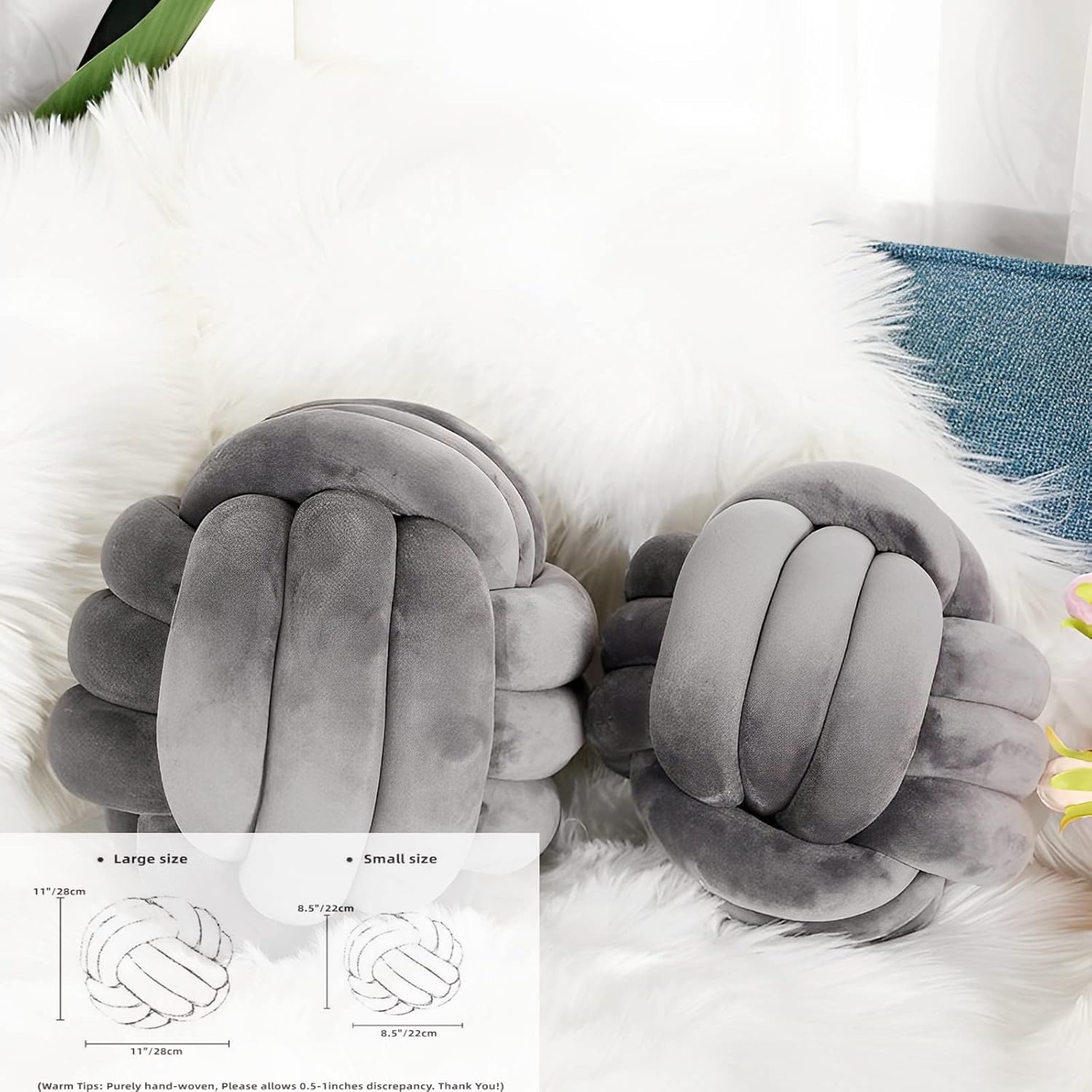 KEBAIHUA Knotted Ball Pillow Dark Grey Plush Throw Cushion