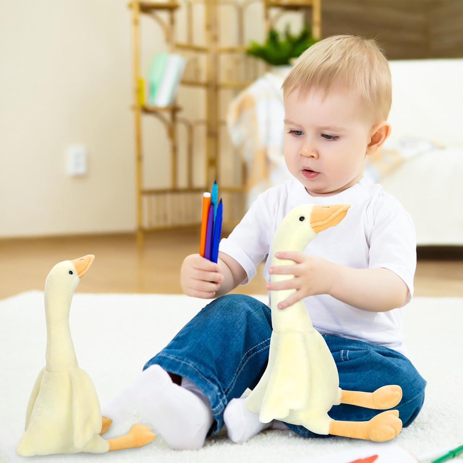 Soft White Goose Plush Toy Pillow for Kids