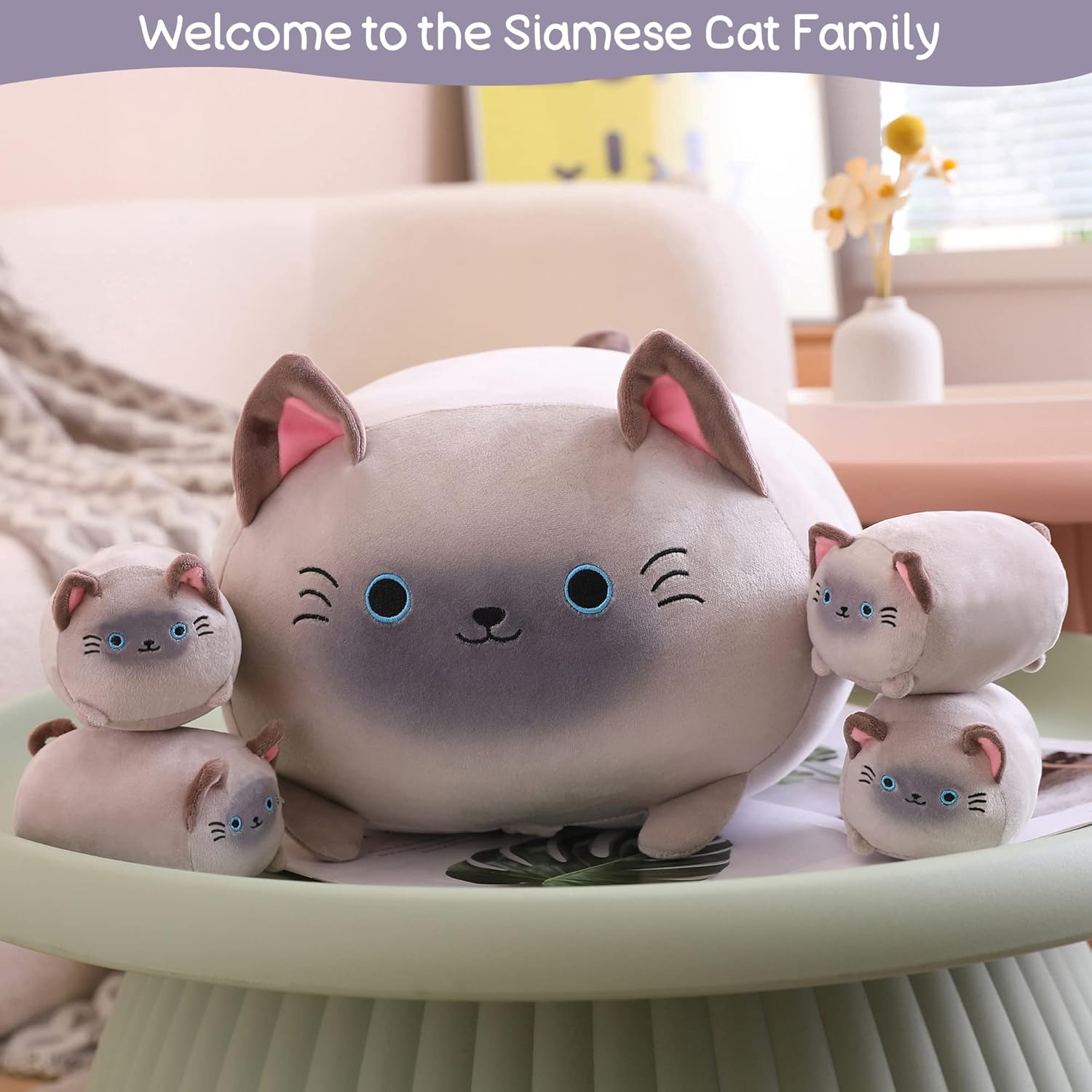 SQEQE Siamese Cat Plush Set 5 in 1 Stuffed Animal Pillow Kids Toy