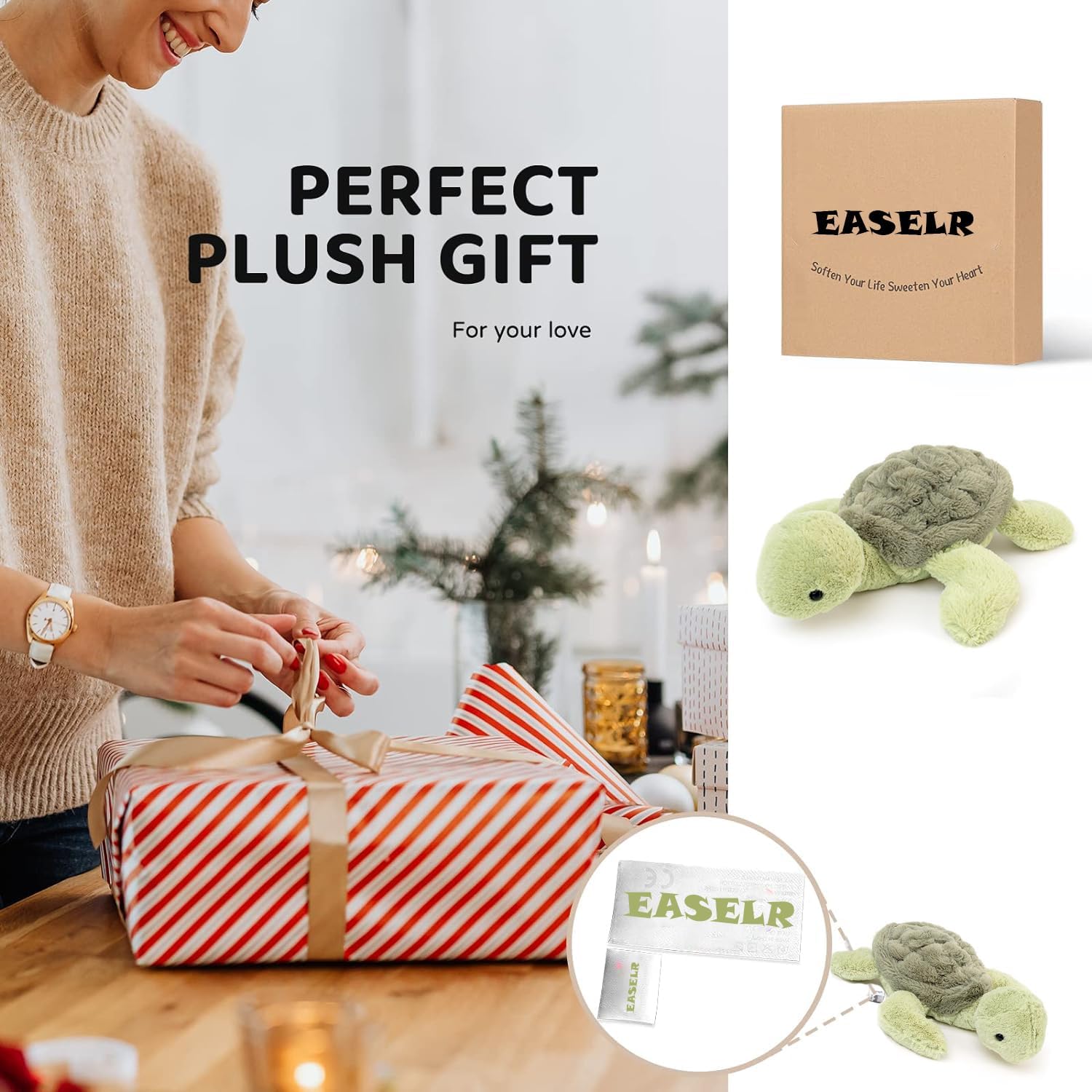 EASELR Weighted Plush Turtle Pillow Toy for Kids and Adults
