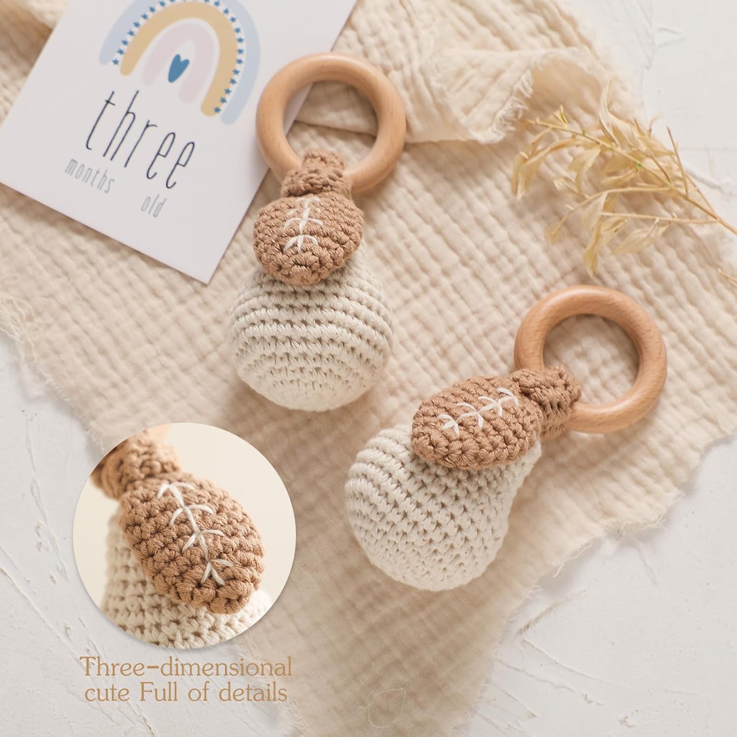 Wooden Teether Crochet Baby Rattle with Pear