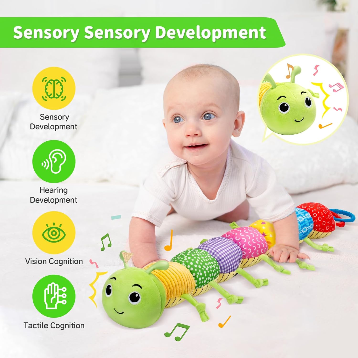PADONISE Musical Plush Stuffed Animal Toy for Newborns 0-12 Months