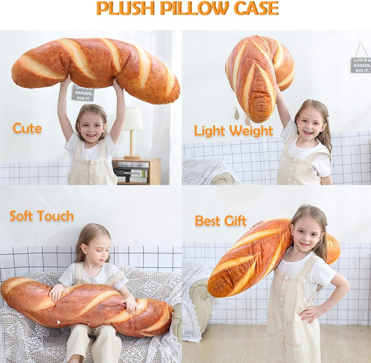 Wepop 40 in 3D Simulation Bread Shape Plush Pillow