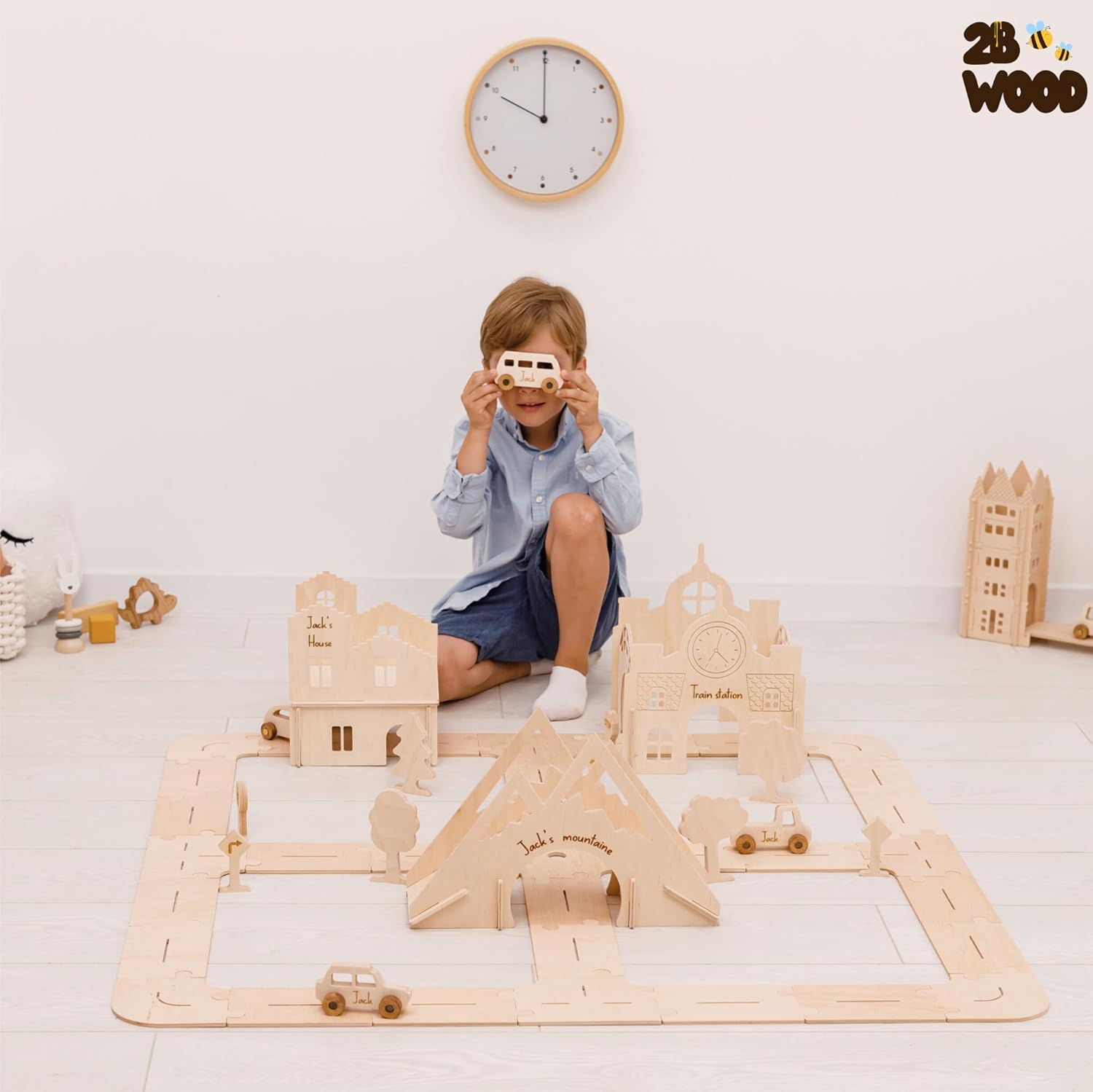 Personalized Wooden Car Track for Kids - XL Toddler Race Track Toy
