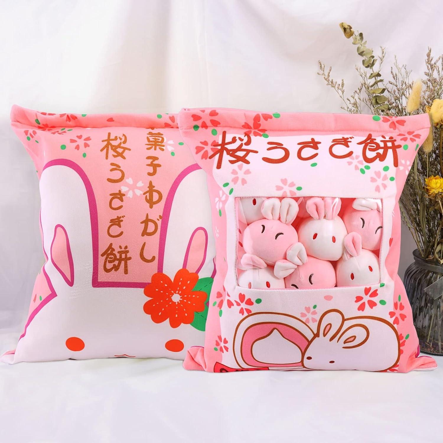 JILPAK Cute Bunny Plush Pillow with 8 Dolls