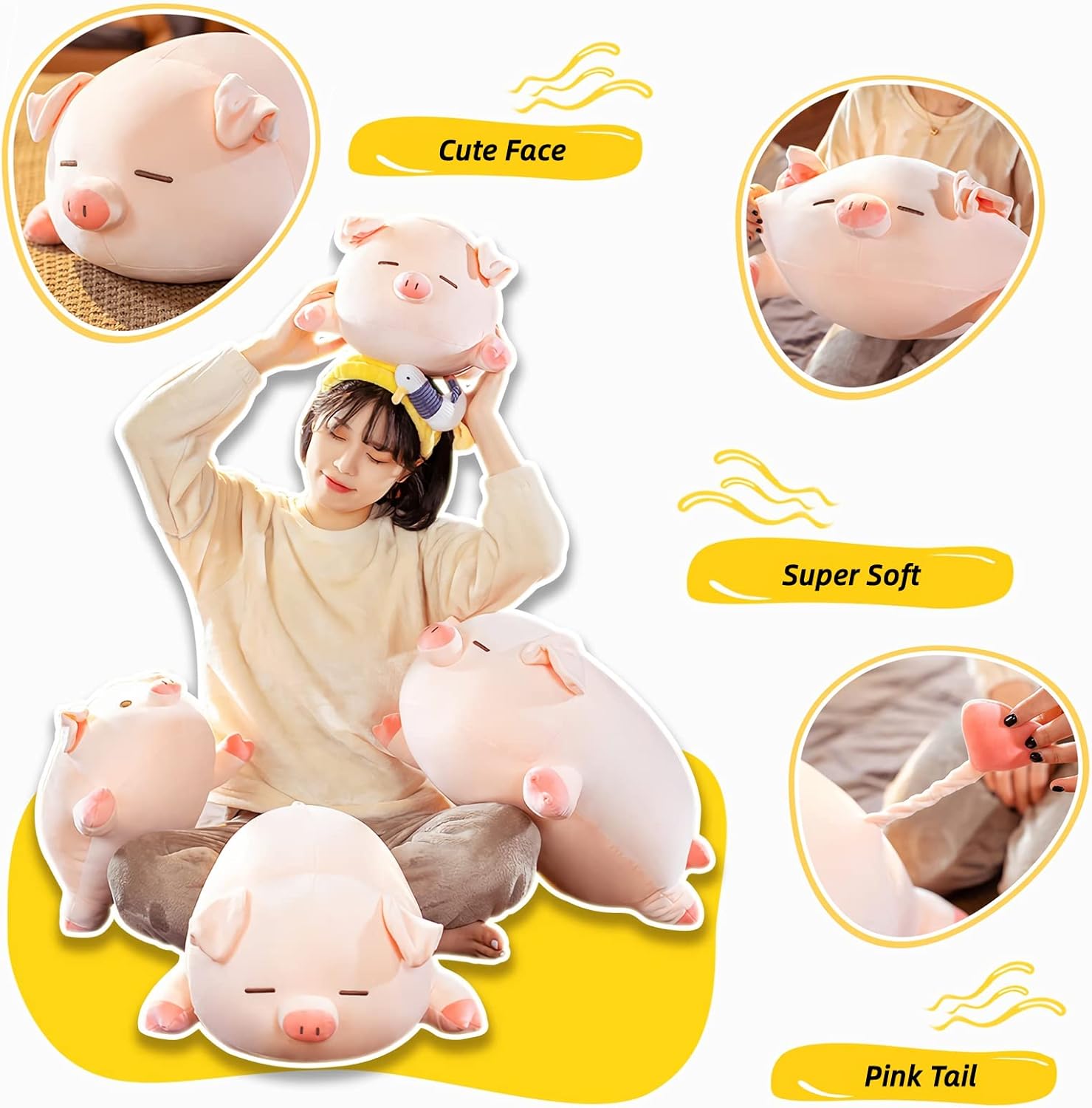 Kawaii Pig Plush Pillow - 157 Inch Soft Cuddle Toy