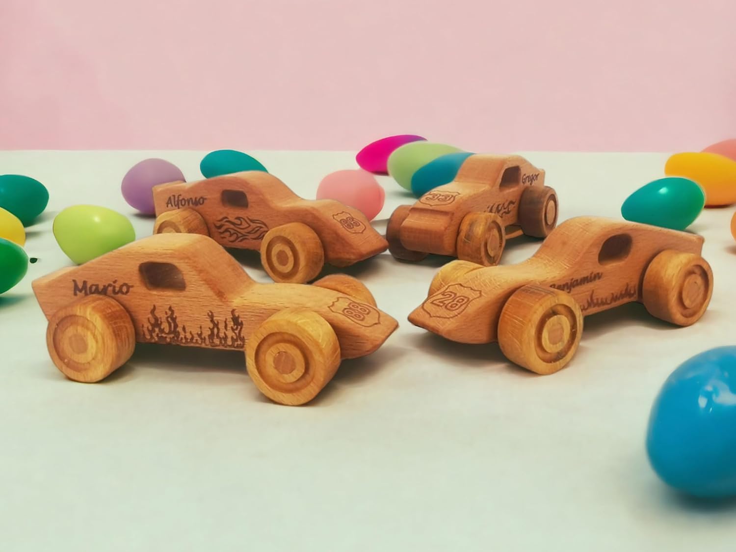 Personalized 4 Pcs Wooden Toy Cars For Toddlers 1-3