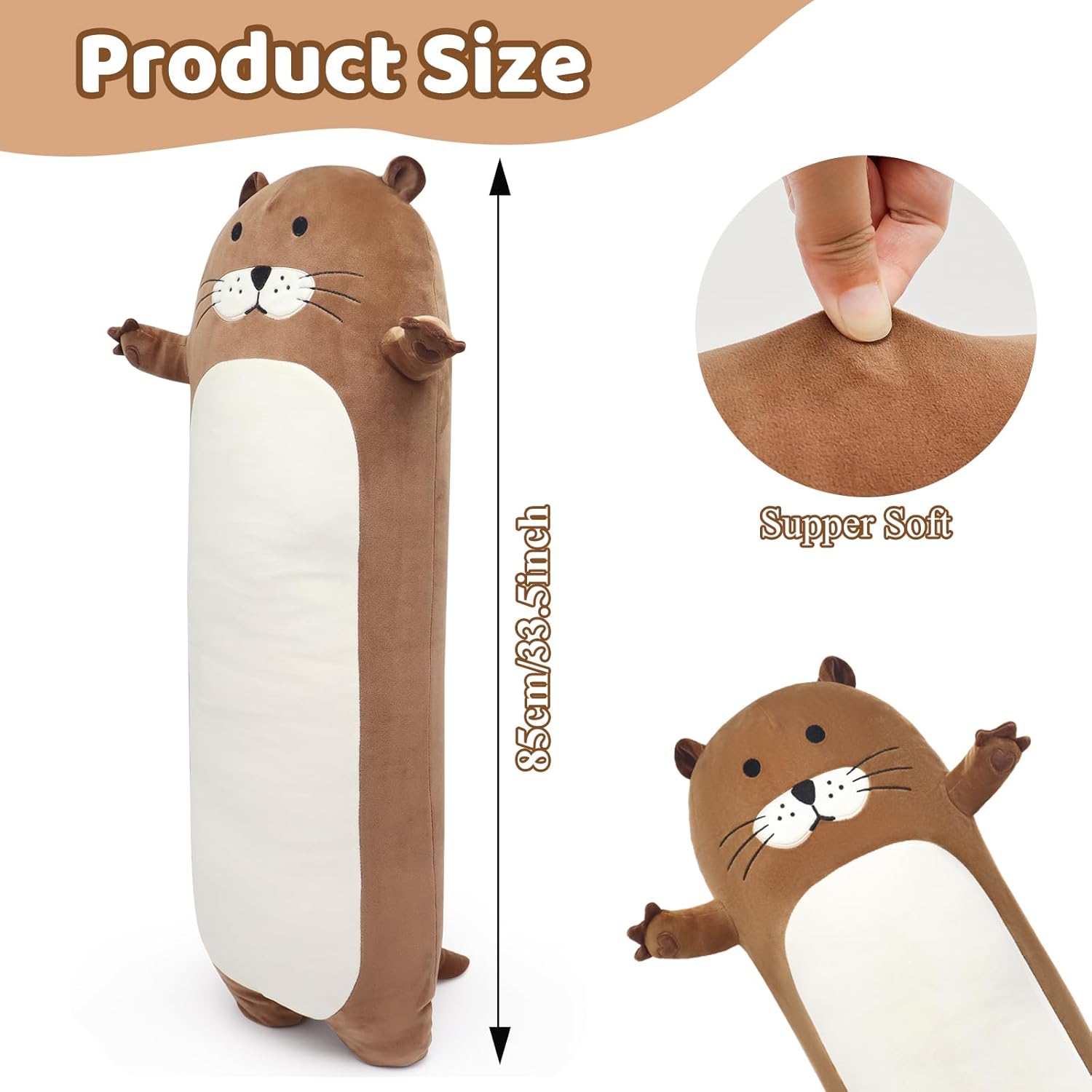 Giant Long Otter Plush Pillow for Kids - Cute Stuffed Animal Toy