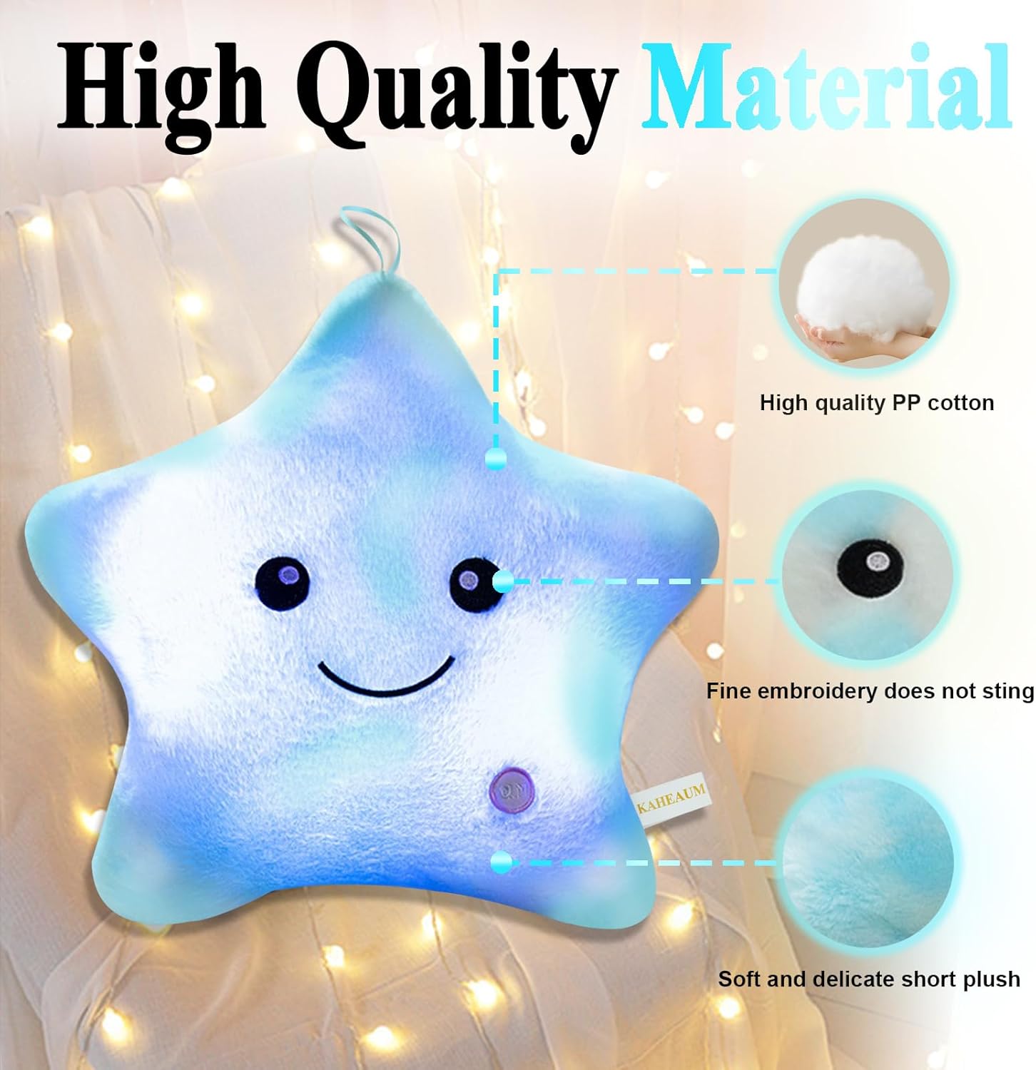 LED Star Pillow for Kids Night Light Plush Decor