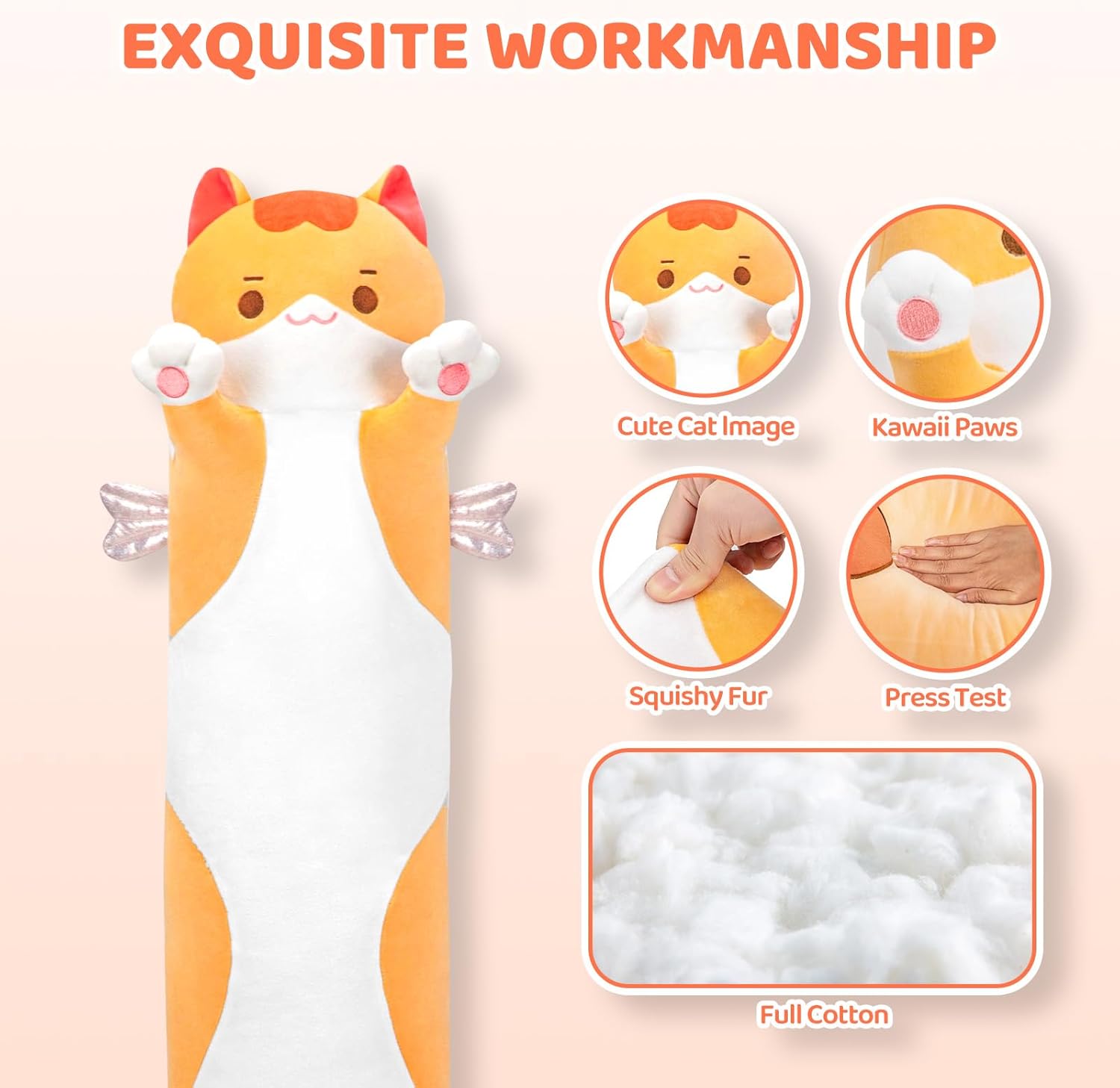 Mewaii Long Cat Plush 5 Sizes 20 inch Sleeping Pillow