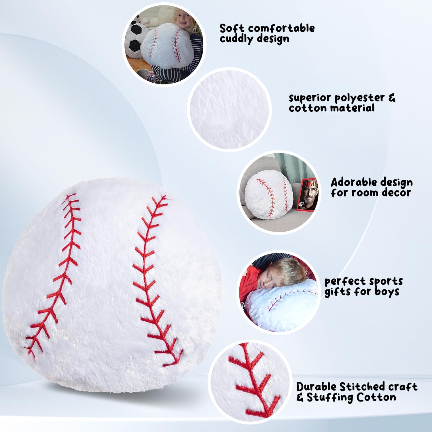 CatchStar Baseball Plush Pillow for Boys 8-12