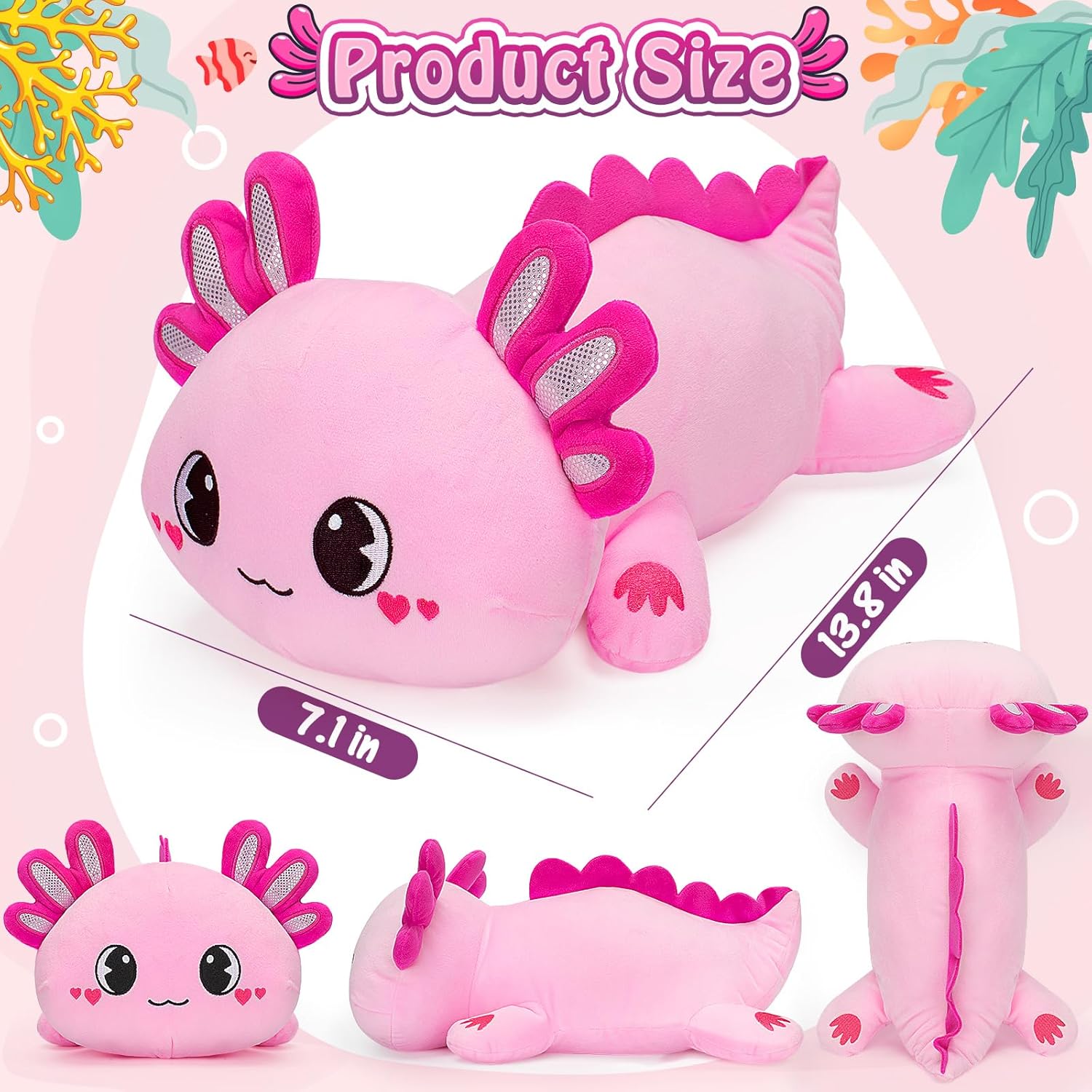 Officygnet 13 Inch Axolotl Plush Pillow