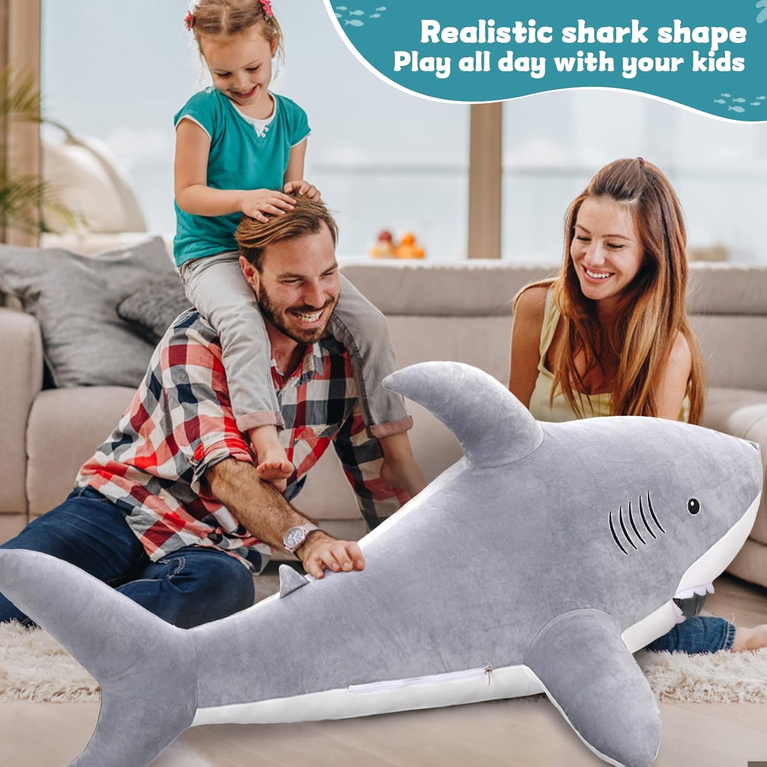 MorisMos Giant Shark Plush Pillow Toy 51 Inch