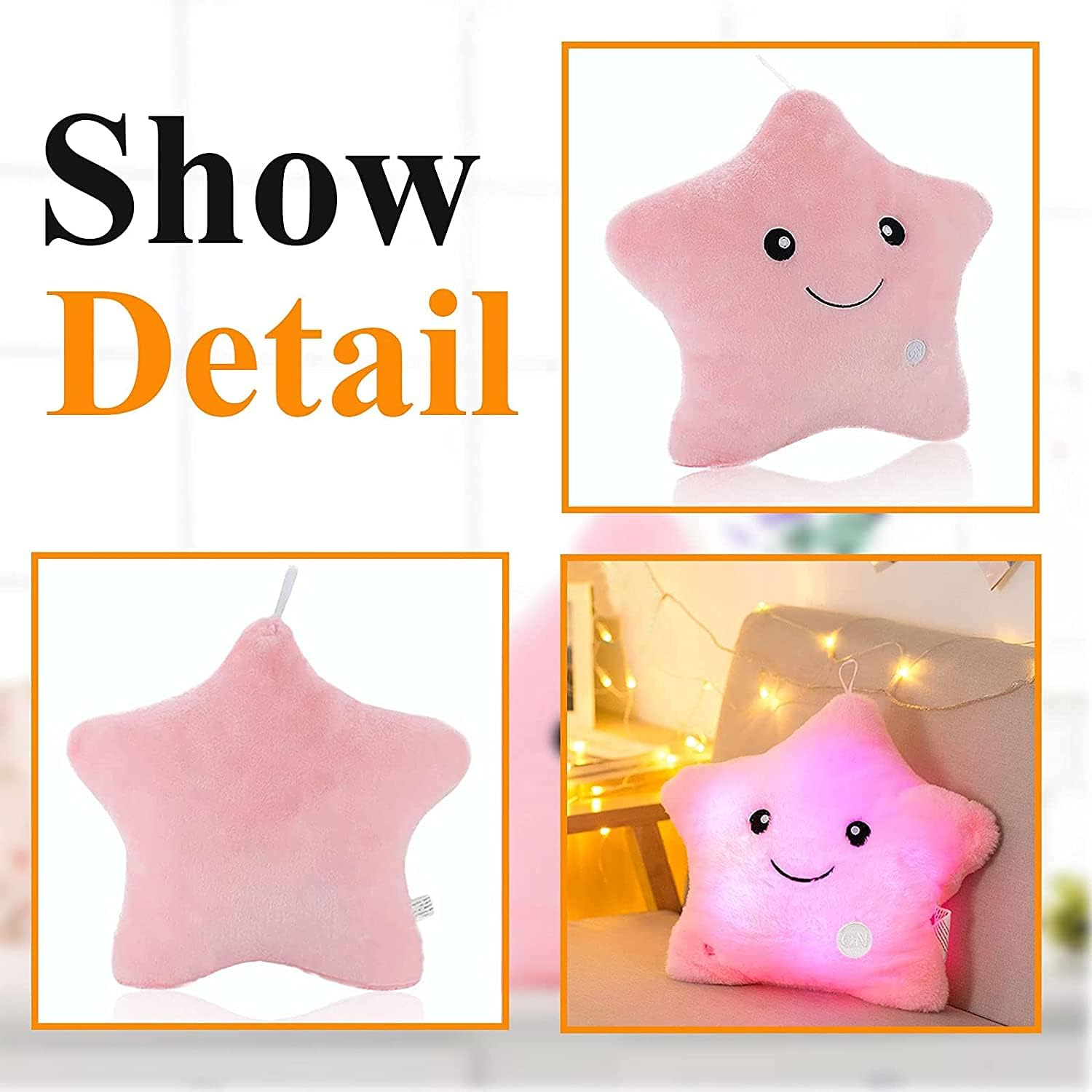 KAHEAUM LED Light Up Plush Star Pillow for Kids
