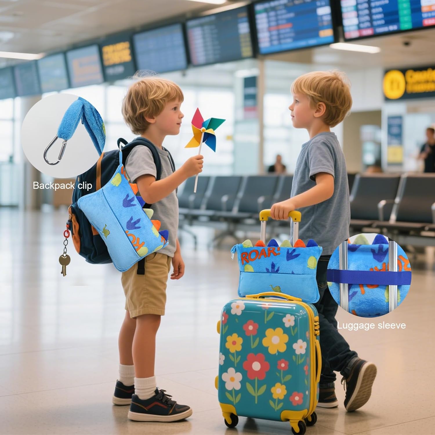3 in 1 Travel Pillow Blanket Set for Kids with Dinosaur Print