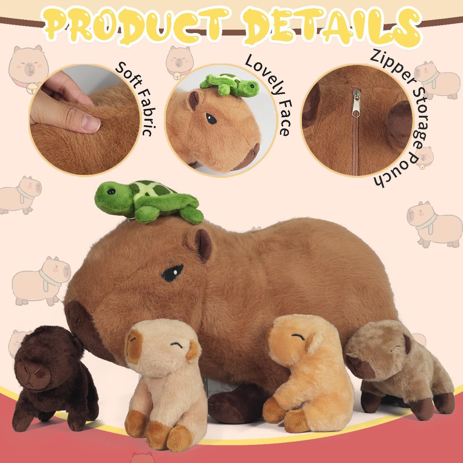 5 in 1 Capybara Plush Set with Zipper Pouch