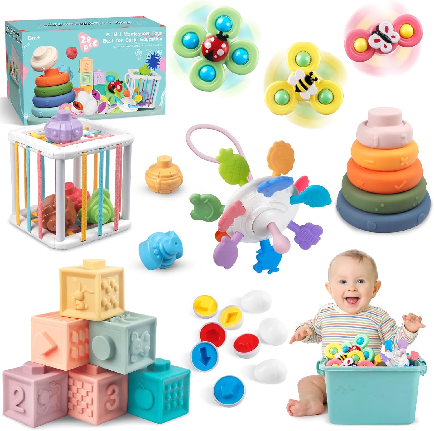 Plunack 6 in 1 Montessori Toy for 6-12 Months Toddler