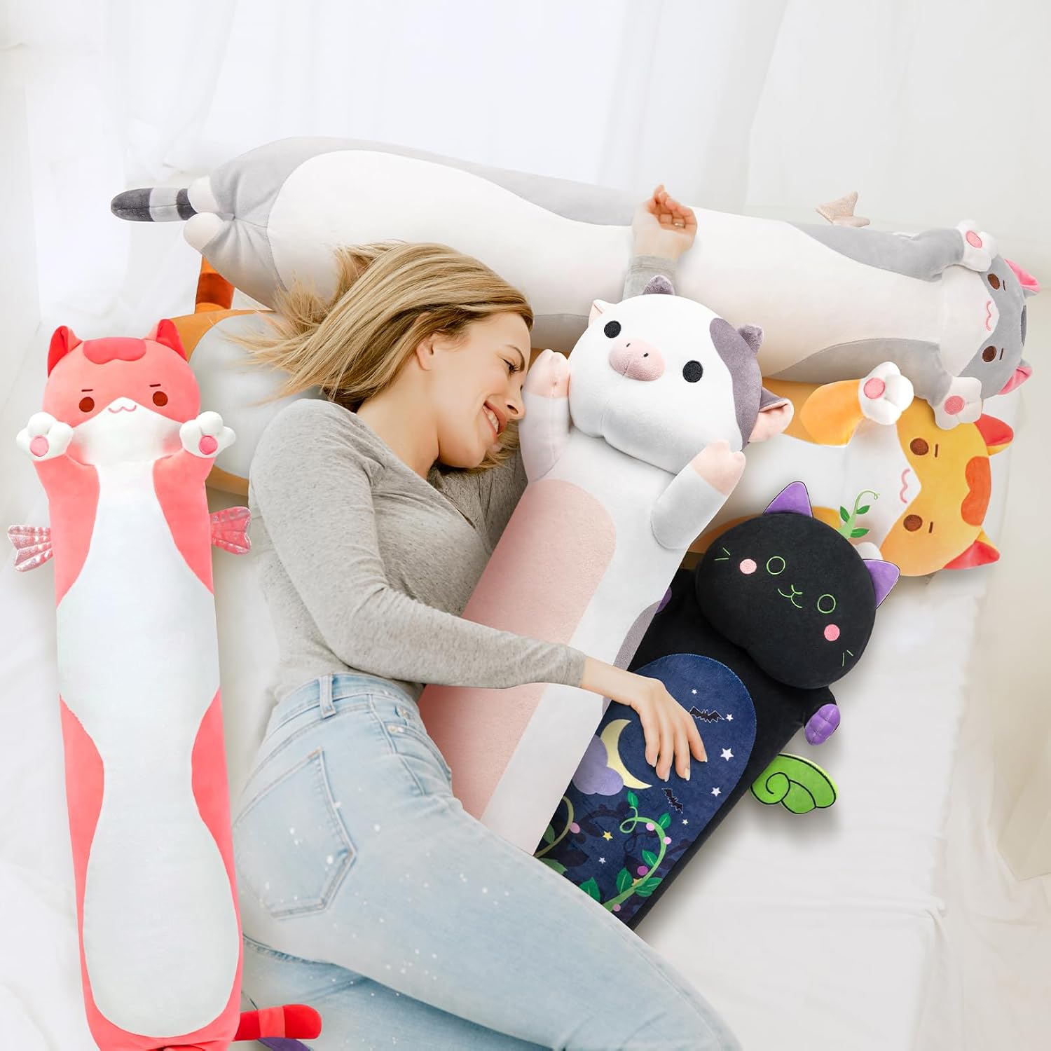 Mewaii Long Plush Cow Pillow for Cuddling and Comfort