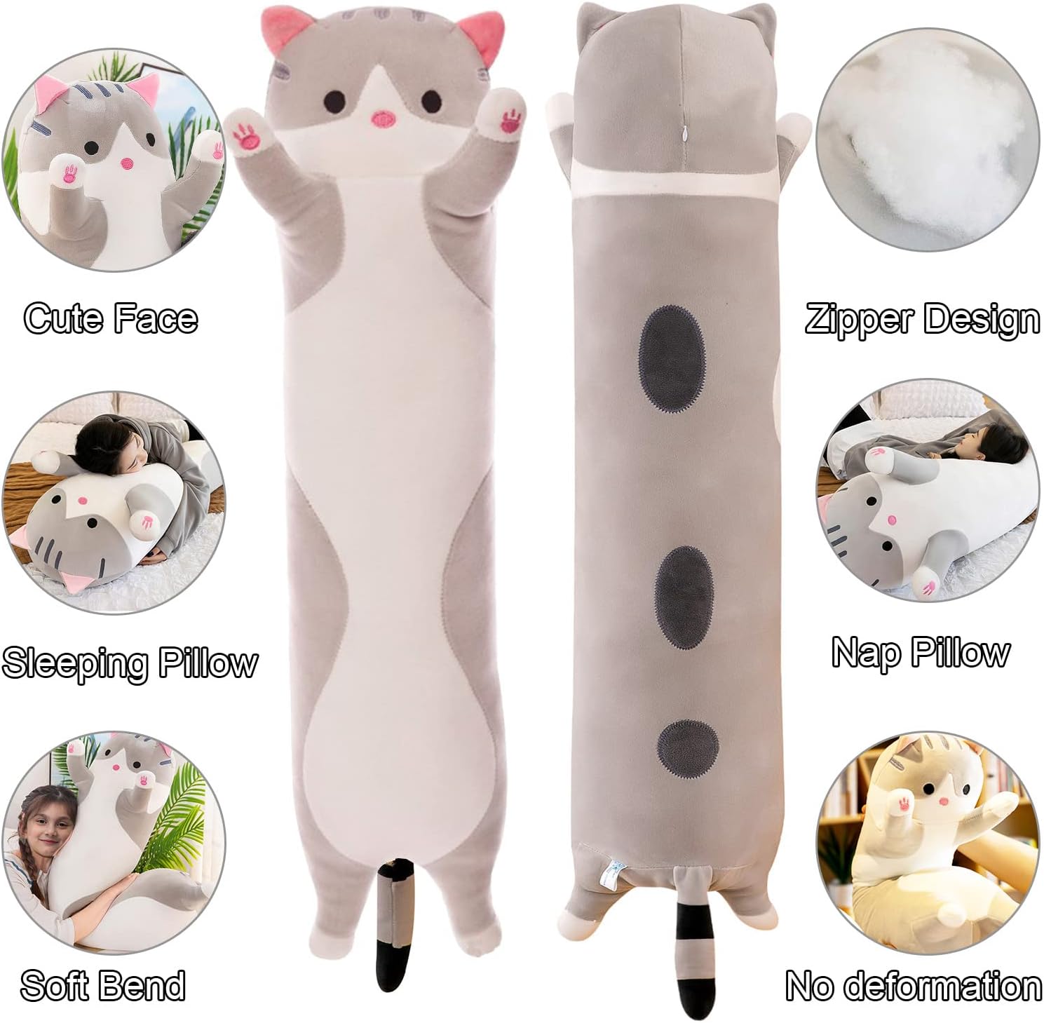 Kekeso Giant Gray Cat Plush Pillow 90cm