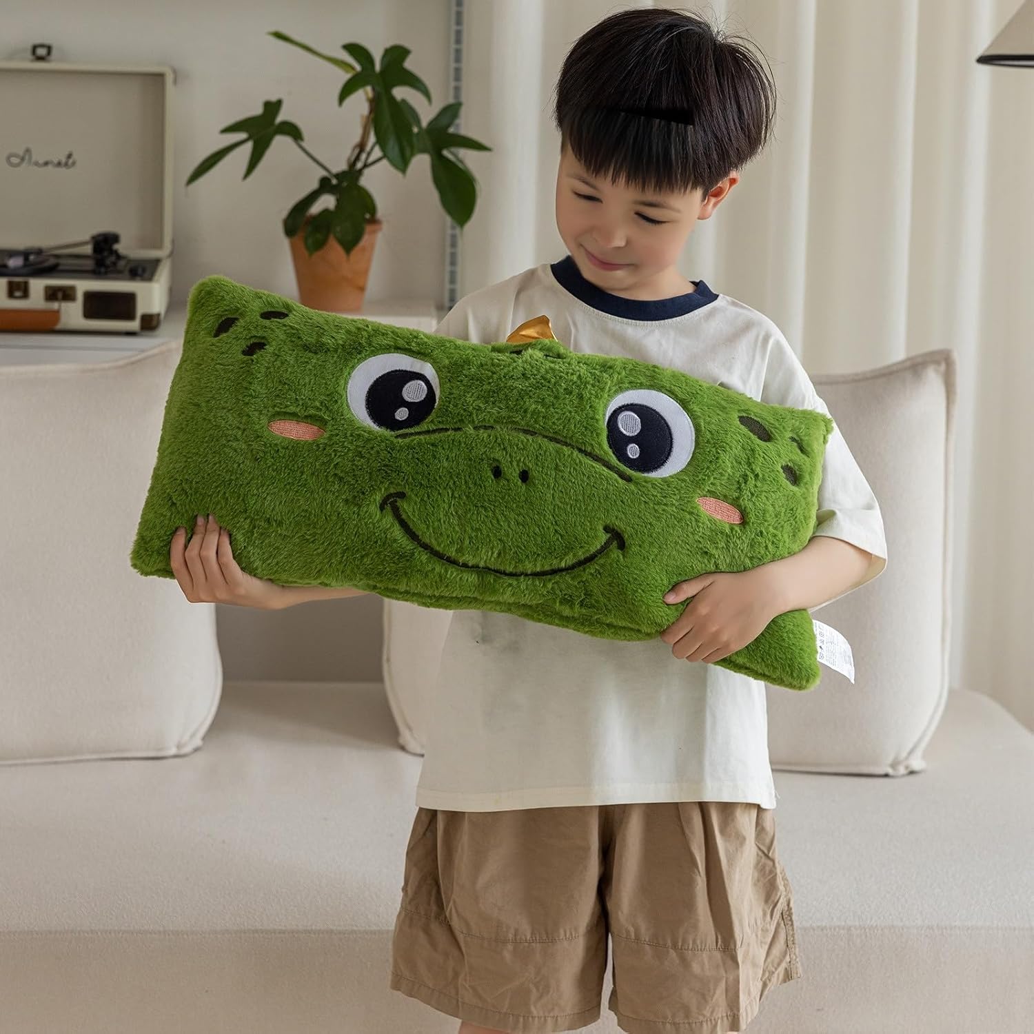 Snugtown Dinosaur Plush Lumbar Pillow - 12x24 Inches Green