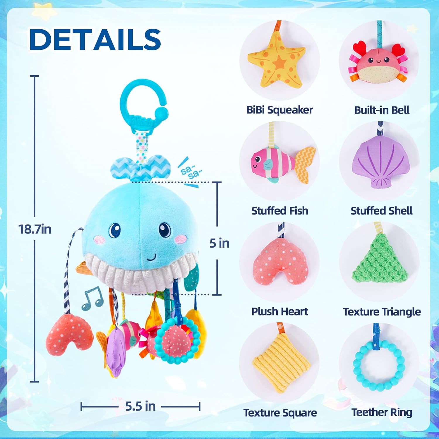 Jollybaby Whale Pull String Toy for Baby 0-18 Months