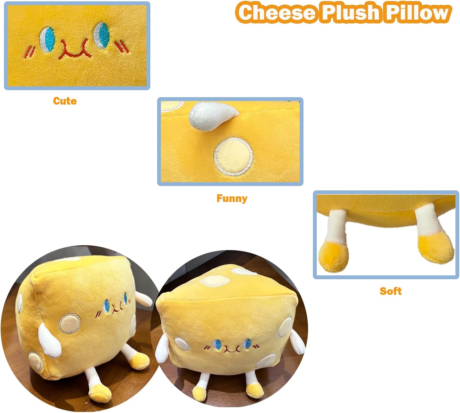 Cheese Stuffed Plush Pillow - Kids Toy for Home Decor