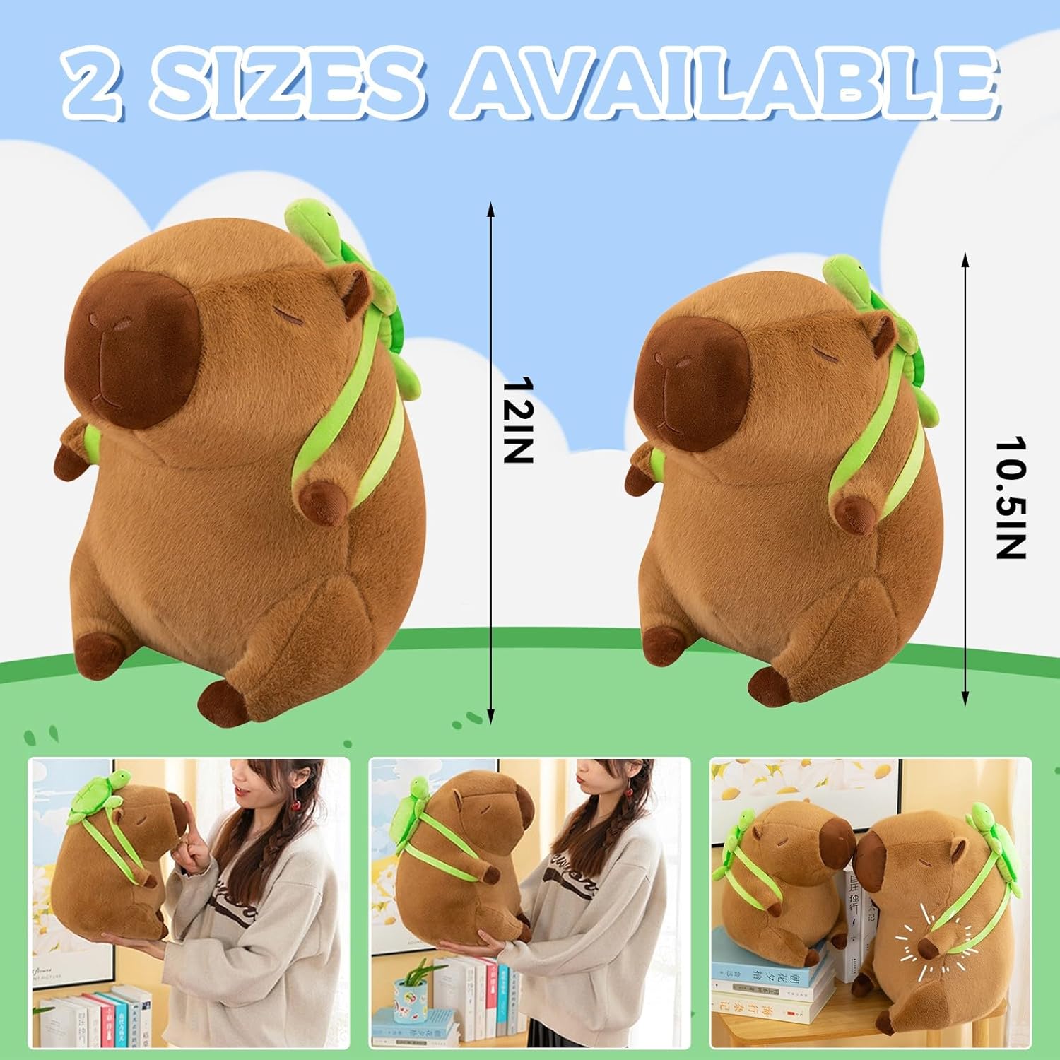 Capybara Plush Stuffed Animal with Turtle Backpack 9 Inch