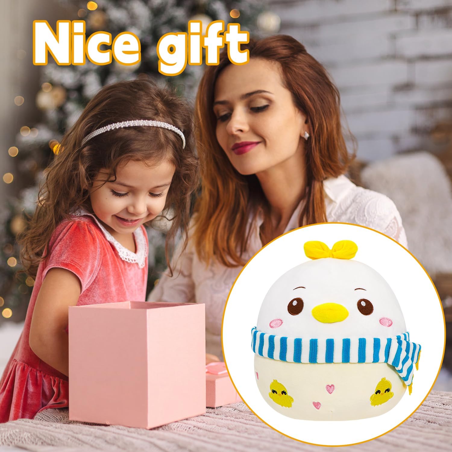 Cute Chicken Plush Pillow with Scarf for Kids and Adults
