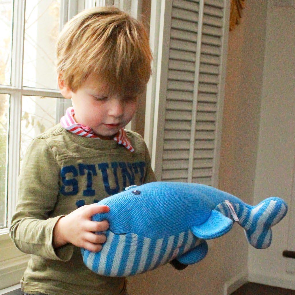ZUBELS Baby Wally The Whale Rattle 7-Inch Hand-Knit Plush Toy