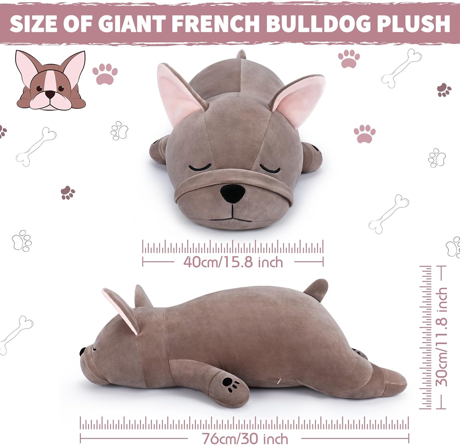 Auspicious Beginning 30 Inch Giant French Bulldog Plush Stuffed Animal