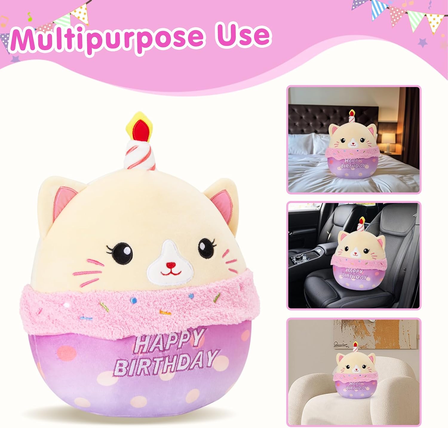 Athionsu 14 Inch Birthday Cat Plush Pillow