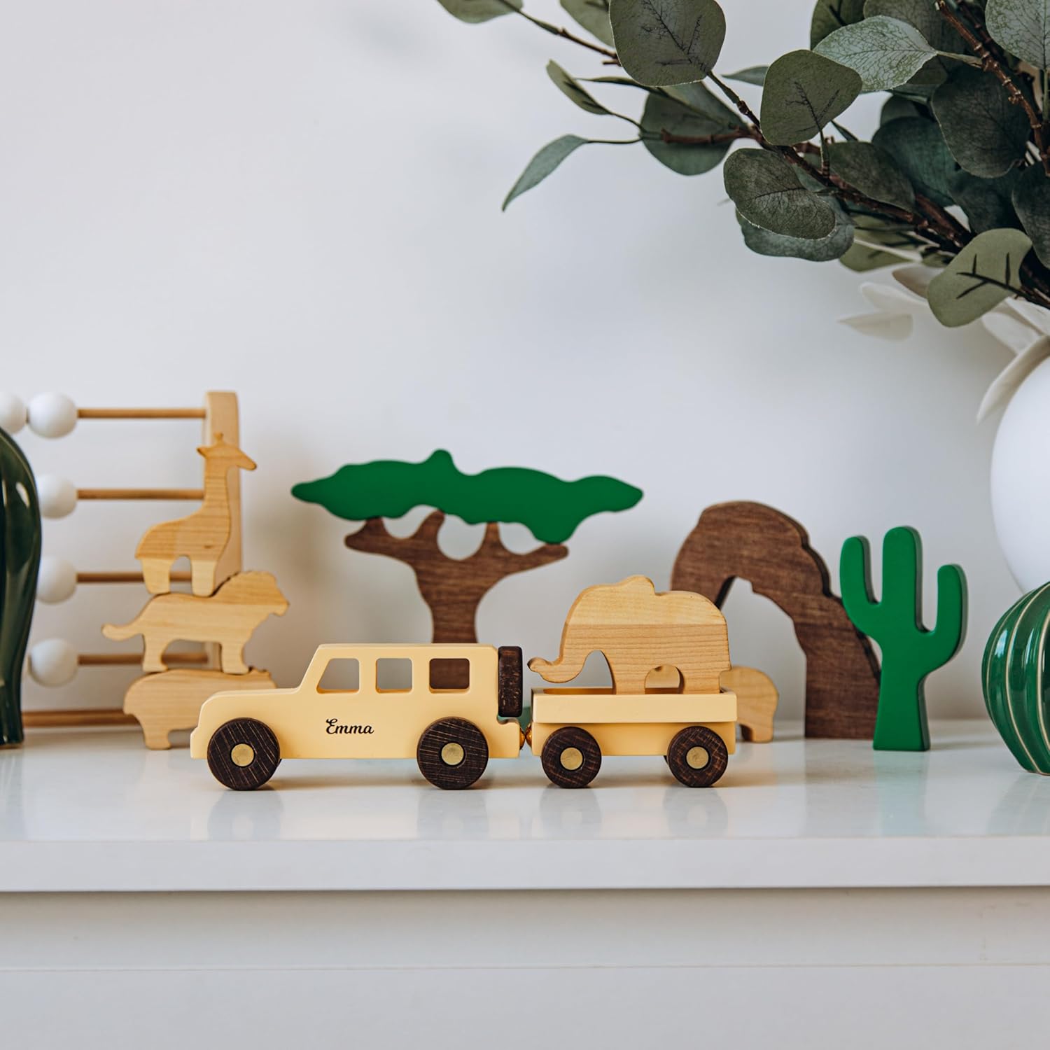 Personalized Wooden Car Dinosaur Play Set for Kids