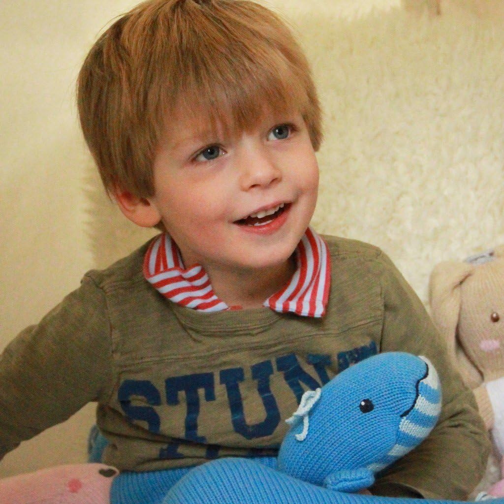 ZUBELS Baby Wally The Whale Rattle 7-Inch Hand-Knit Plush Toy