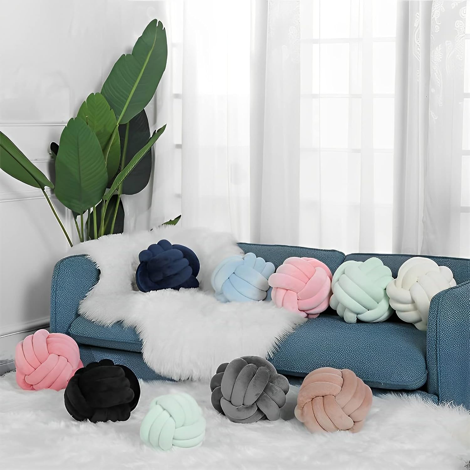 KEBAIHUA Knot Ball Pillow Handmade Plush Throw Cushion for Kids Room 1