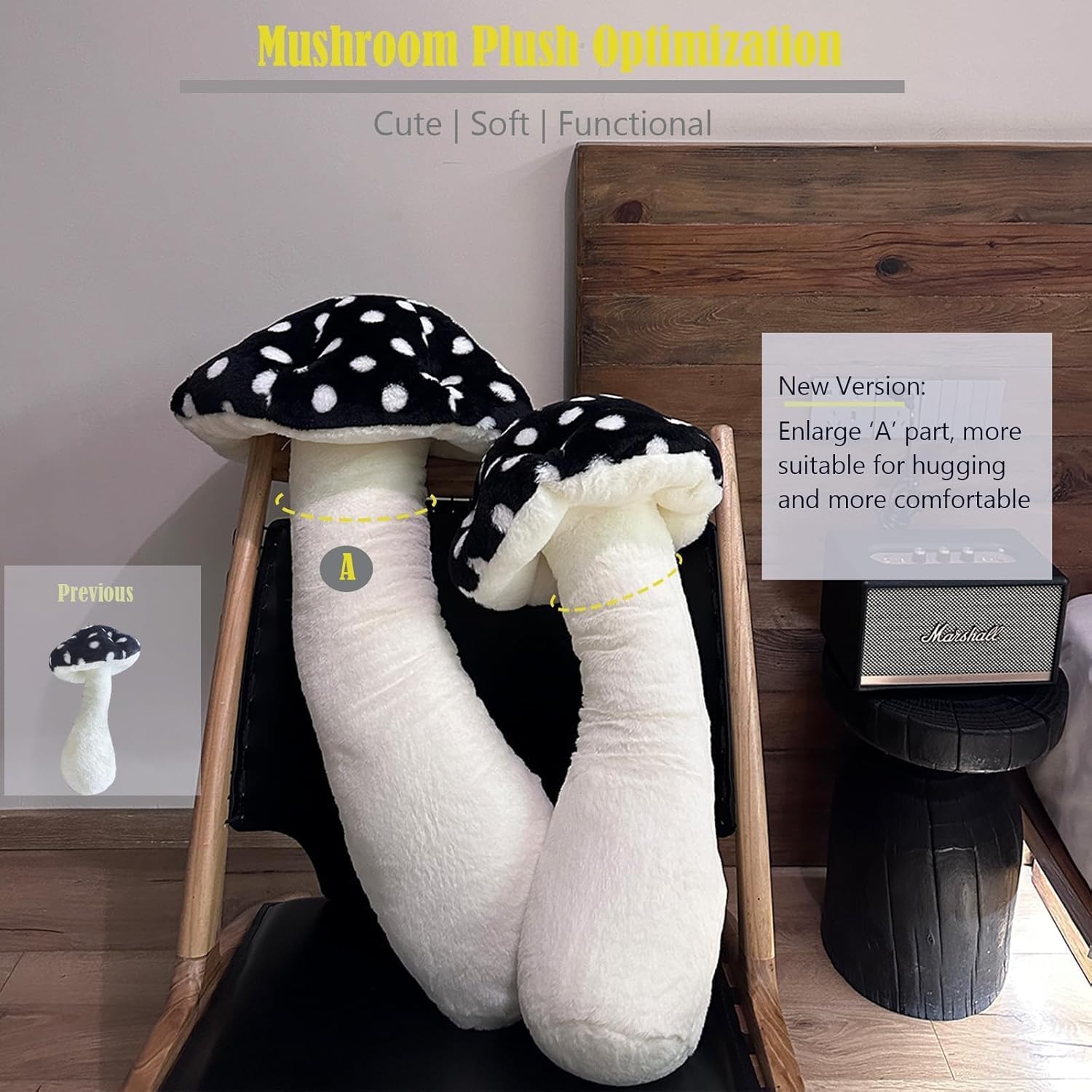 Hofun4U Mushroom Plush Pillow - 30 Inch Black