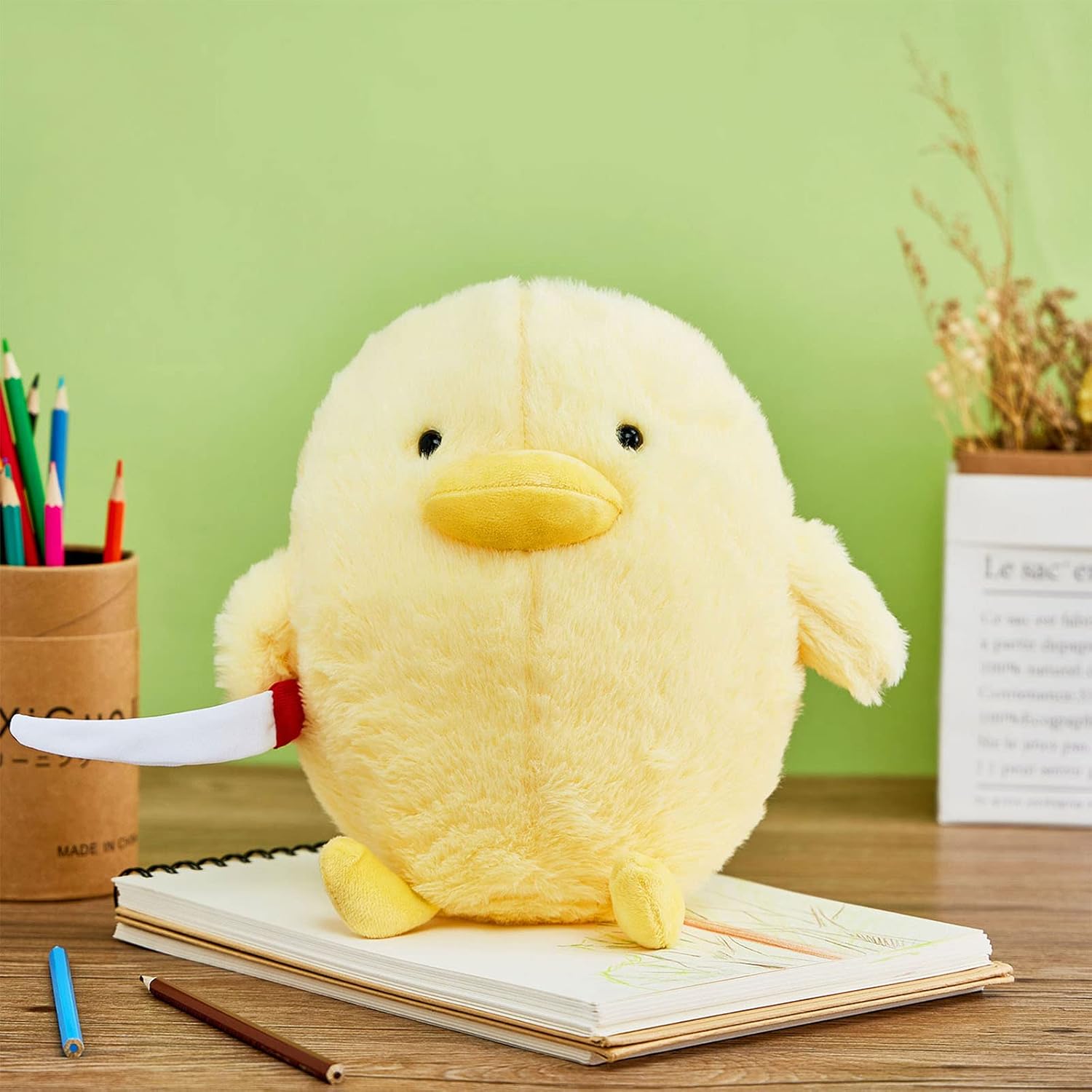 Kephay Cute Duck Plush Toy with Knife 118 Inch Yellow Stuffed Animal