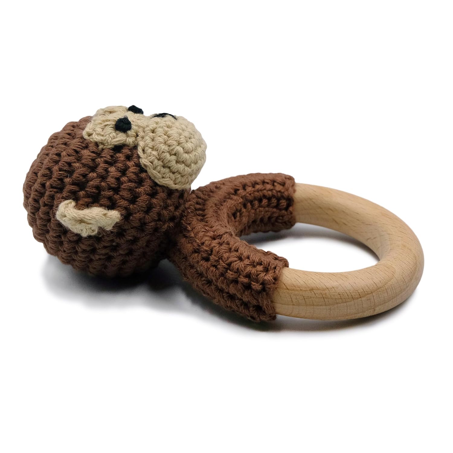 Joliecraft Brown Monkey Wooden Rattle with Teether