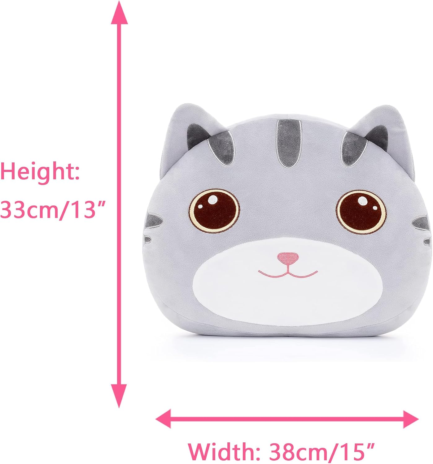 Cat Plush Pillow Toy for Kids Gray 15 Inches