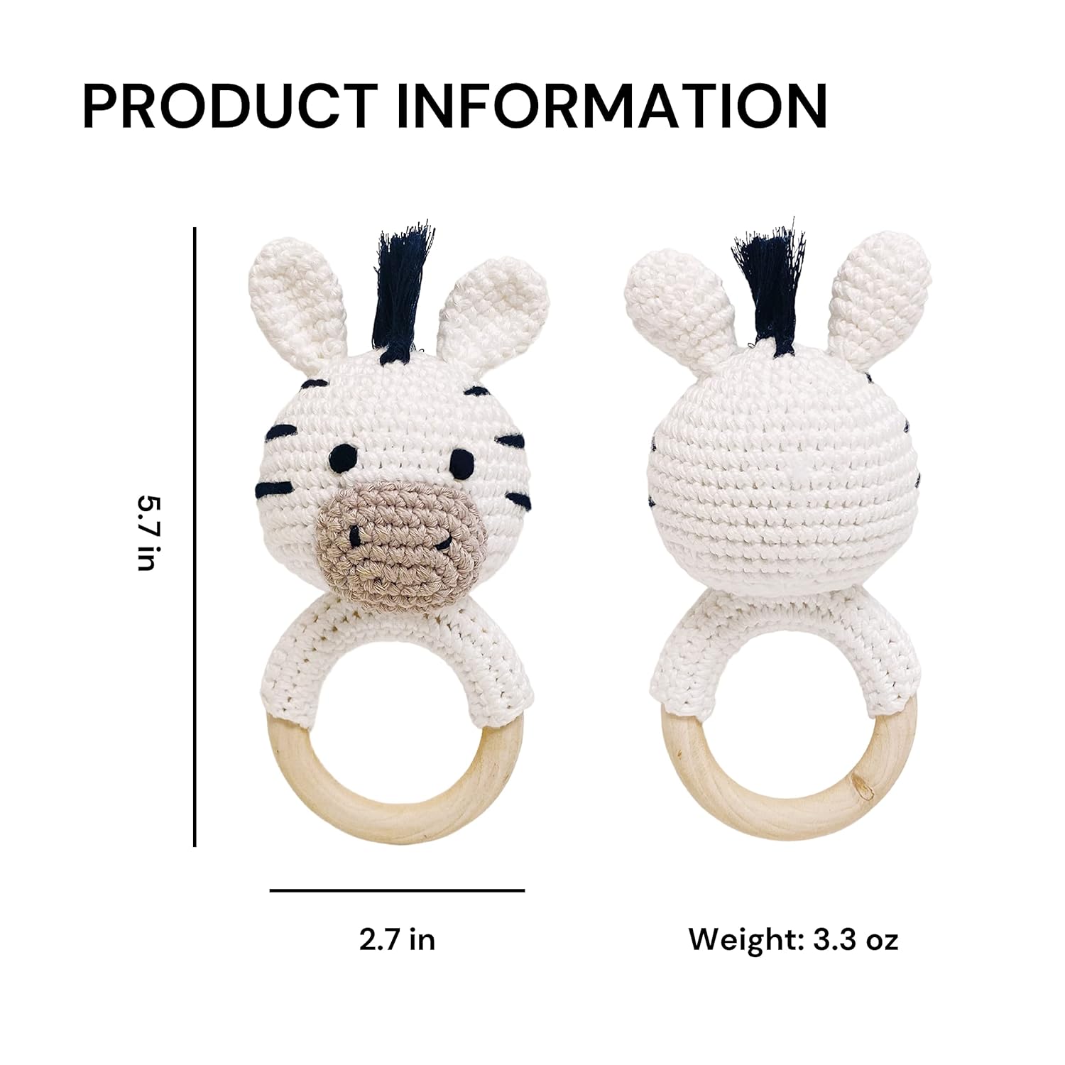 Bunny Zebra Toy Safe Soft Handmade Rattle for Toddlers