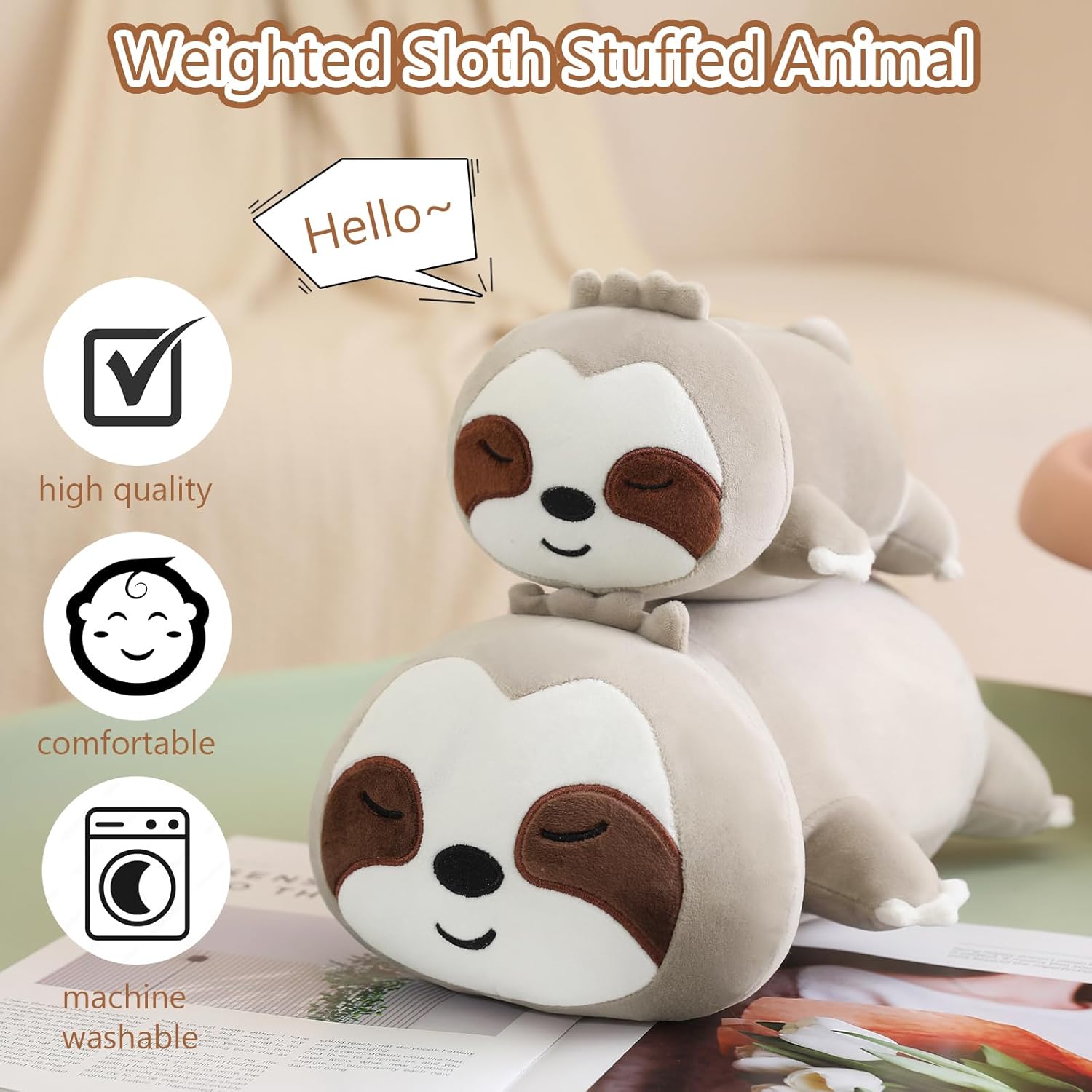 SQEQE Weighted Sloth Plush 236 Inch 31 Lbs