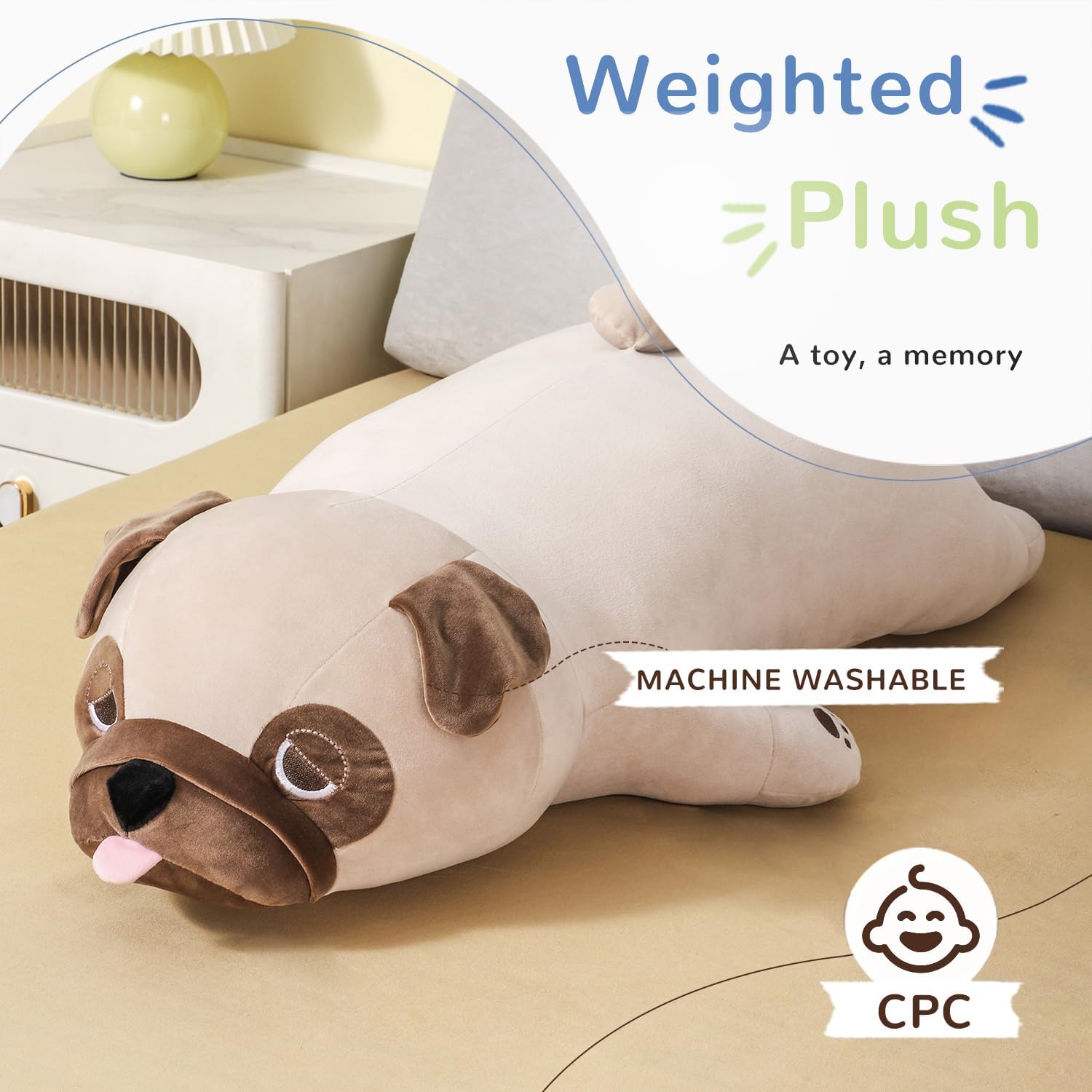 ZPIUU 15 Weighted Pug Plush Pillow Toy